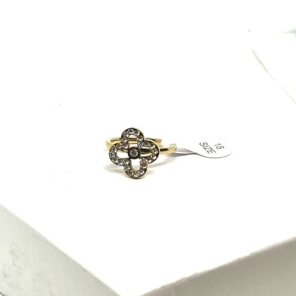 Gold Tone Crystal Rhinestone Clover Stainless Steel Fashion Ring SZ 7 - Picture 4 of 9